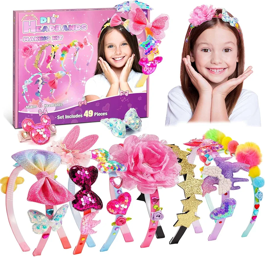 Headband Making Kit for Girls-Arts & Crafts Gift for Ages 4-9 Year Old Girl,Hair Accessories Set Gifts for 4 5 6 7+ Year Old, Great 5 Year Old Girl Gift,Birthday Gifts for 4 5 6 7 8 9 Year Old Gift