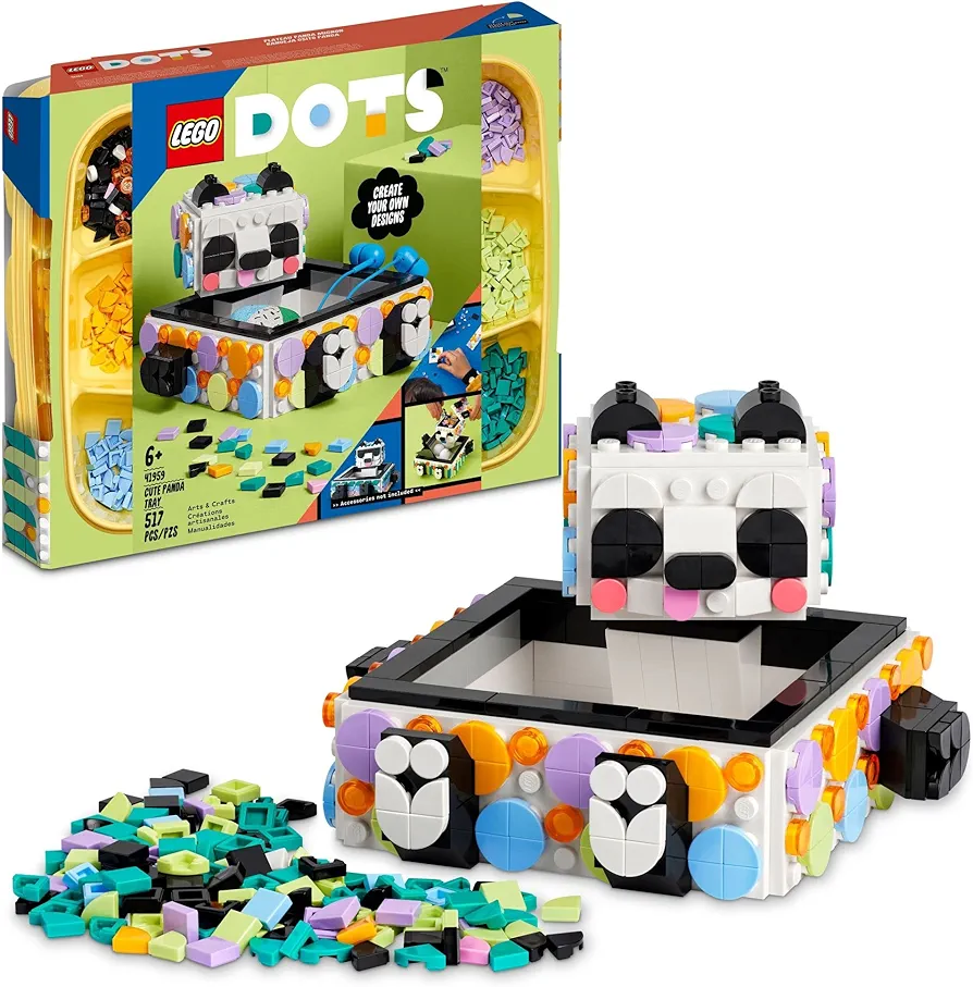 LEGO DOTS Cute Panda Tray 41959 Toy Crafts Set, DIY Jewelry Box, Desk Tidy or Storage Trays, Personalisable Animal Gift Idea for Kids Age 6 Plus