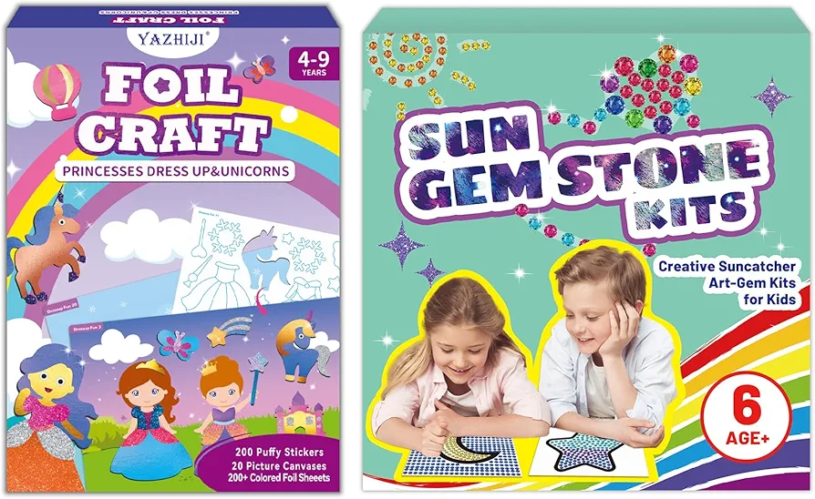 Yazhiji Foil Art Craft Kits for Kids, Animals Mega Mess -Free Fun Sticker Set for Child, DIY Printing Craft Kits Activity, Gifts for Ages 4 5 6 7 8 9 10 Years Old, Art Supplier Toys for Boys Girls