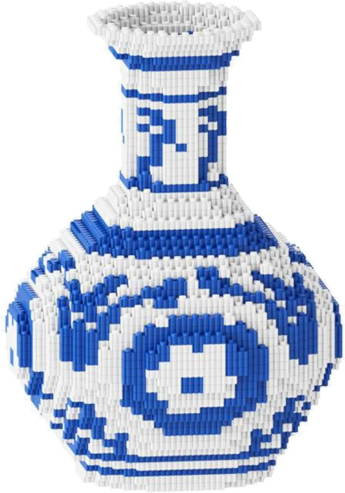 Blue and White Vase Micro Building Blocks Set，Compatible with Lego Flower Set，Arts and Crafts for Adults with Collection Value, Perfect Creative DlY Gift (Yuan)