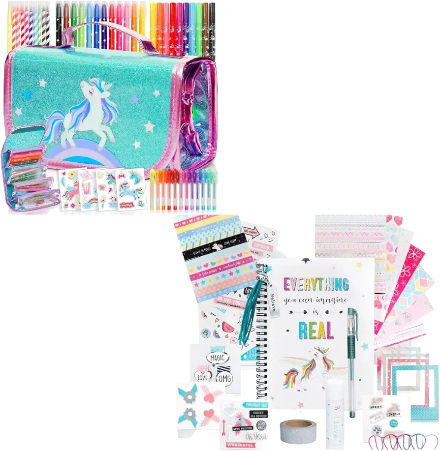 Amitié Lane Unicorn Craft Stationery Set - Scented Markers Set And DIY Journal Scrapbook Kit - Easy DIY Kids Arts and Crafts Kits - Girls Toys and Birthday Gifts for Kids Age 4-12