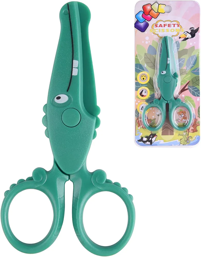 ASTARON Toddler Safety Scissors, Cute Crocodile Kids Preschool Training Scissors, Art Craft Plastic Scissors for Preschool Supplies and Scrapbooking Supplies, 3 Styles Options (Crocodile)