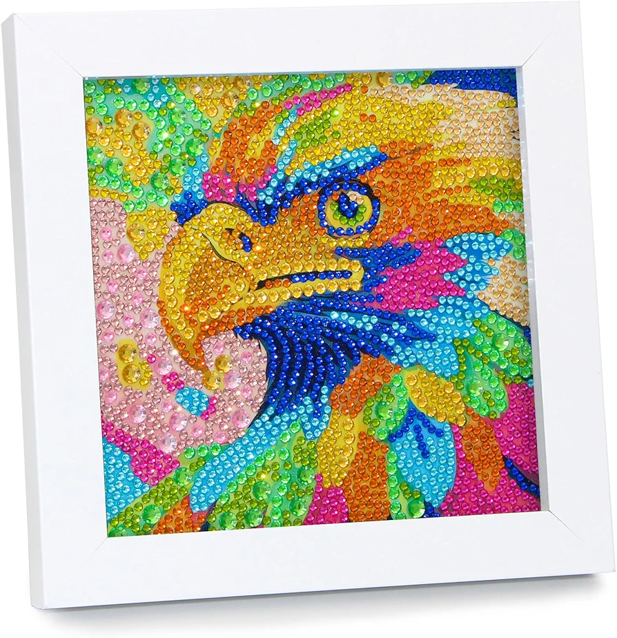 AyuqEjus 5D Diamond Art Kits for Kids with 7.1"X7.1"Wooden Frame, Diamond Art for Kids Ages 6-12 by Number Kits DIY Painting Arts and Crafts,Diamond Dots for Kids Gift (Eagle-1)