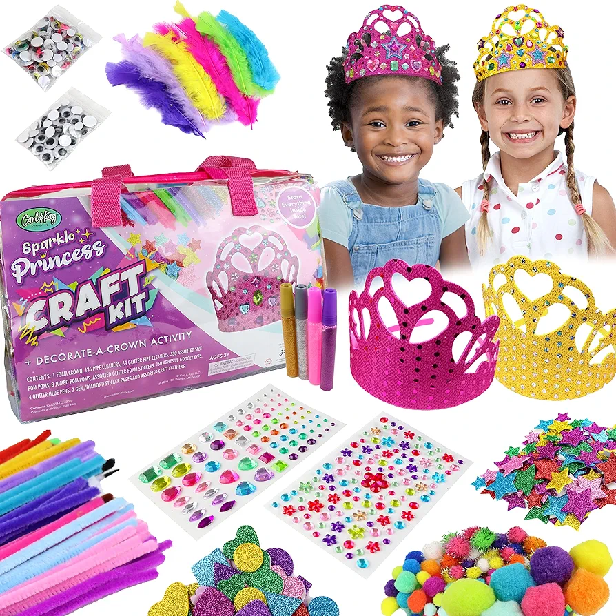 Craft Kit for Girls + 2 Princess Crowns to Decorate, Arts and Crafts for Girls Ages 6-8, Girls Crafts for Kids Ages 8-12, Girls Toys 4 5 7 Year Old Girl Gifts Birthday 9 10 11 Kids Craft Supplies Set