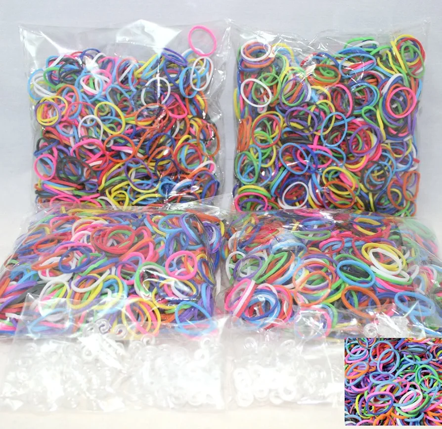 Bluedot Trading 2400 Piece Multi-Color Rubber Band Loom Band Set and 100 Clear S-Clips for Kids DIY Arts and Crafts, Rainbow Friendship Bracelet Refill Pack