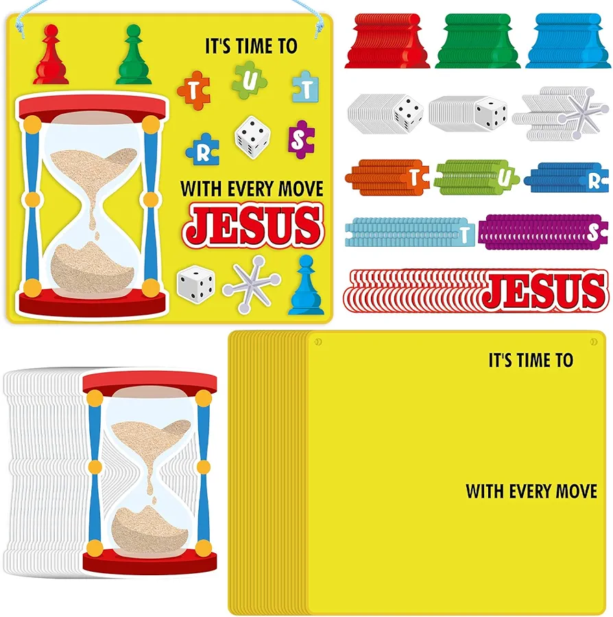 24 Sets Board Game VBS Crafts for Kids Religious Jesus Sign Craft Kit with Printed Acetate Board Game Cards Lanyard for VBS Vacation Bible School Classroom Activities Supplies (Trust Jesus)