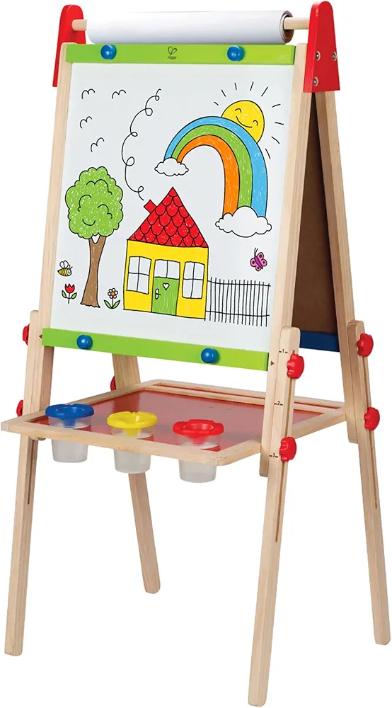 Award Winning Hape All-in-One Wooden Kid's Art Easel with Paper Roll and Accessories Cream, L: 18.9, W: 15.9, H: 41.8 inch