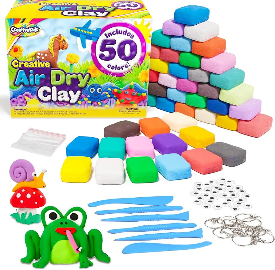 Creative Kids Air Dry Clay Kit for Kids - 50 Vibrant Colors & 6 Clay Tools