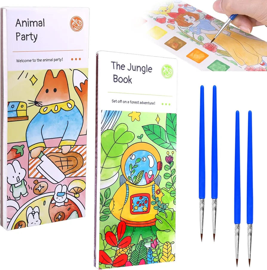 Pocket Watercolor Painting Book Kids, Watercolor Paint Bookmark with Paints Travel Kit for Adults Kids Improve Your Child's Creativity and Concentration, Beginner Friendly (2 Sets)