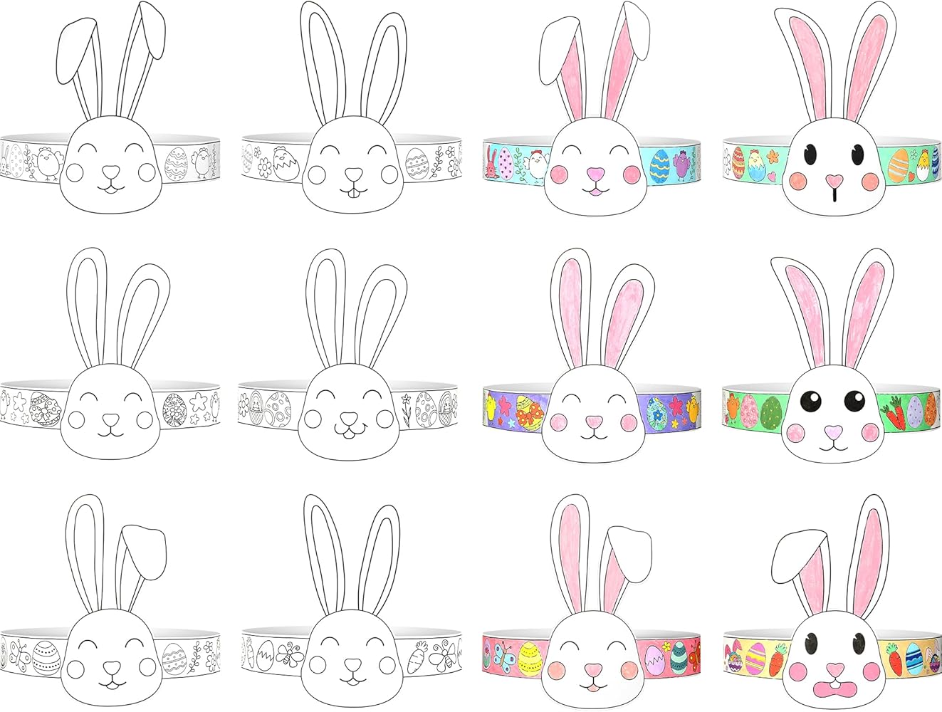 Easter Craft Kits Easter Bunny Paper Headband 12 Pcs Eggs Coloring Paper Crowns Color Your Own Easter Eggs Hats DIY Easter Coloring Arts and Crafts for Kids Spring School Activity Easter Party