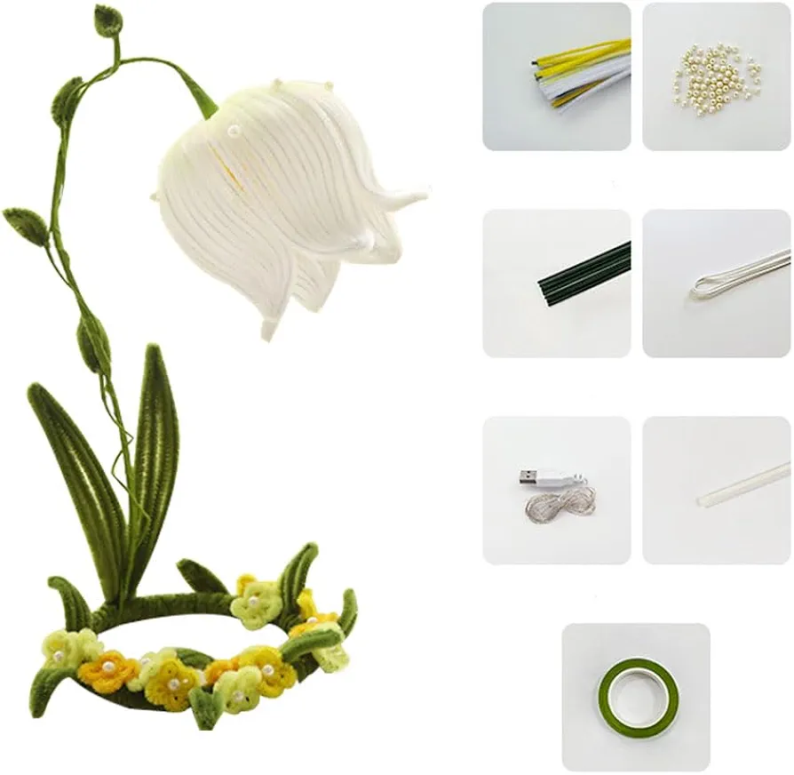 Finyoffiy Pipe Cleaners Craft Supplies Flower Craft Kit DIY Tulip Bouquet Making Kit Fuzzy Sticks Crafting Materials to Decorations Gift (White)