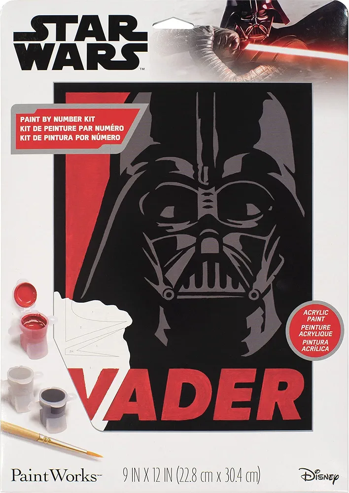 Dimensions PaintWorks Darth Vader Star Wars Paint by Number Kit for Adults and Kids, Finished Project 9" x 12", Multicolor 7 Piece