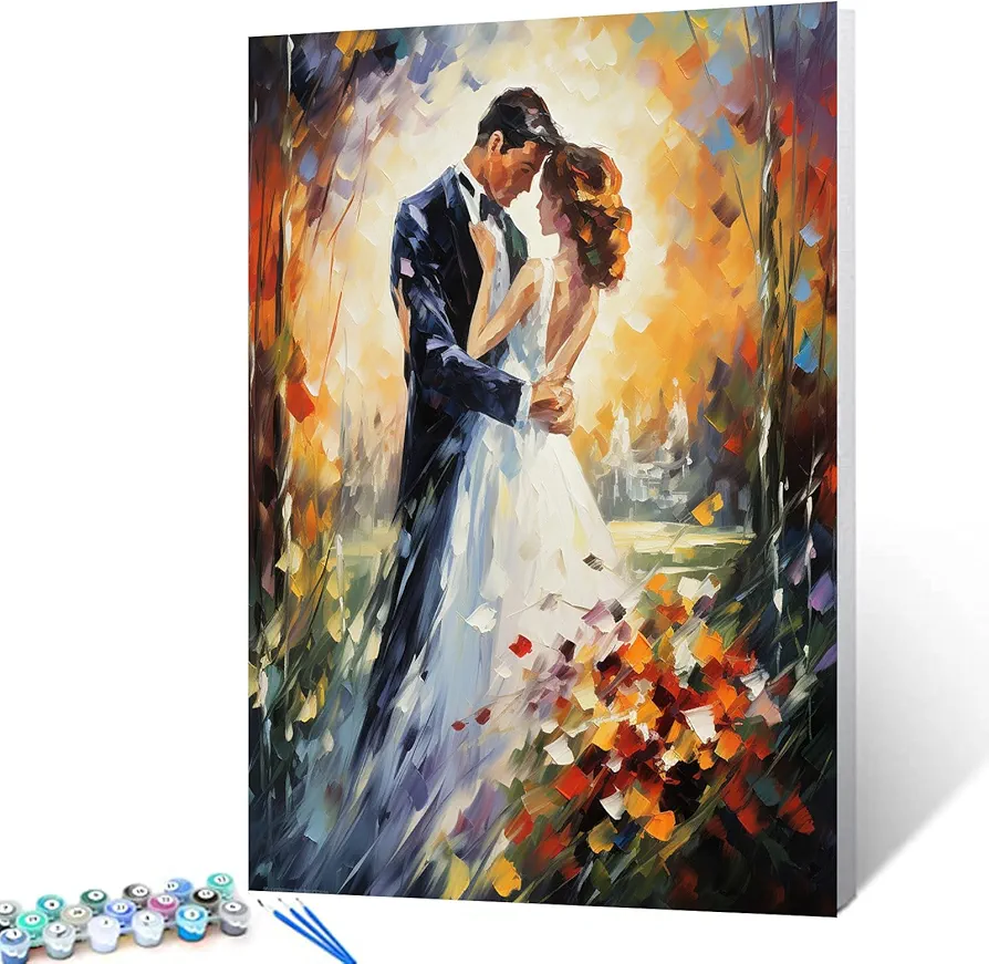 Graffitic Women and Men Oil Paint by Number Romantic Wedding Scene DIY Acrylic Painting Kit for Kids Adults Beginner Landscape Art DIY Canvas Art Paintwork Craft 16x20 Inch Home Decor(Frameless)