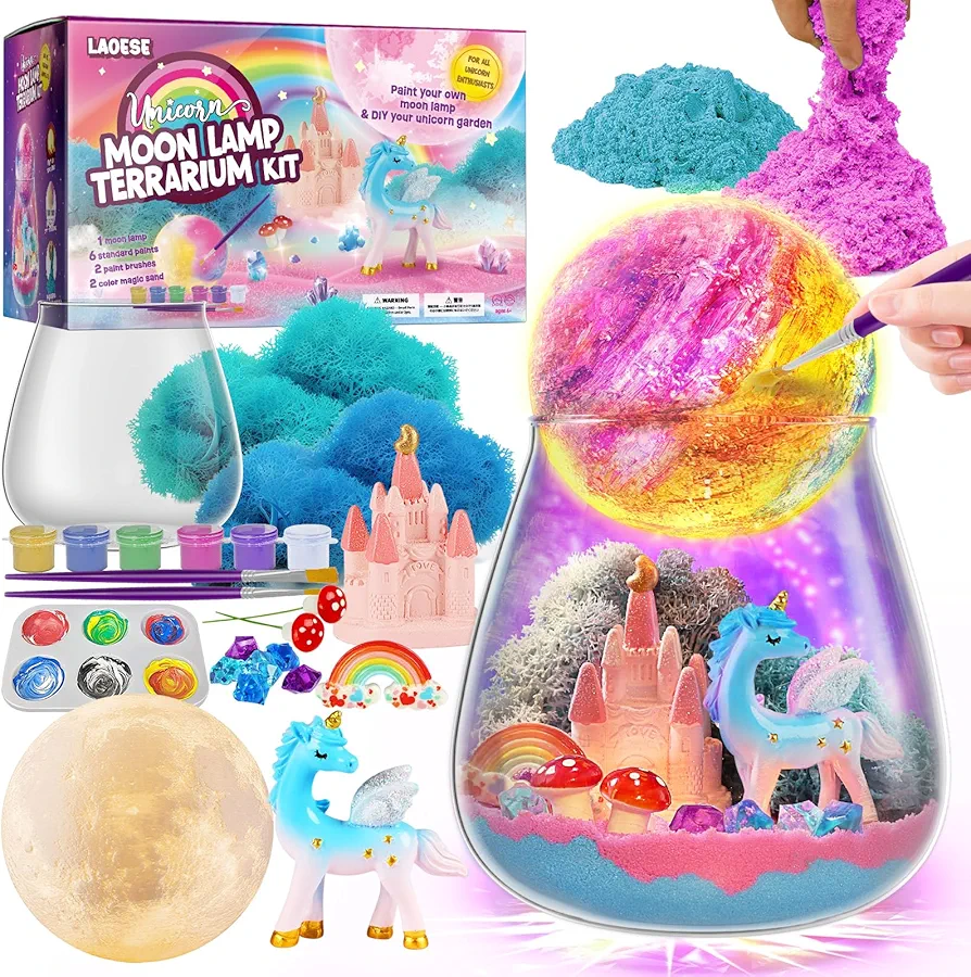 Unicorn Terrarium Gifts for Kids - Light Up Terrarium Crafts Kit with DIY Moon Lamp - Unicorn Toys for Girls - Arts and Crafts Birthday Gift for Girls Ages 4 5 6 7 8-12 Year Old