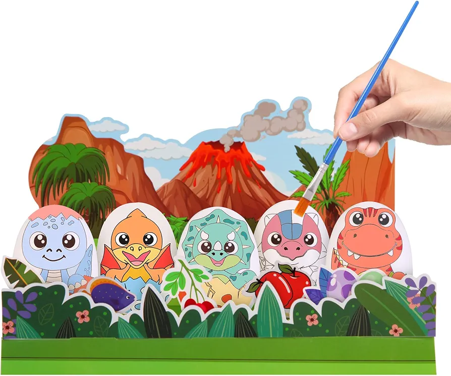 OTAOD Kids Arts Crafts Set Dinosaur Toy Painting Kit - 5 Dinosaur Eggs, Create a Dino World Painting Toys Gifts for Boys Kids Girls Toddlers, DIY Dinosaur Painting Gift Kits for Home Decoration