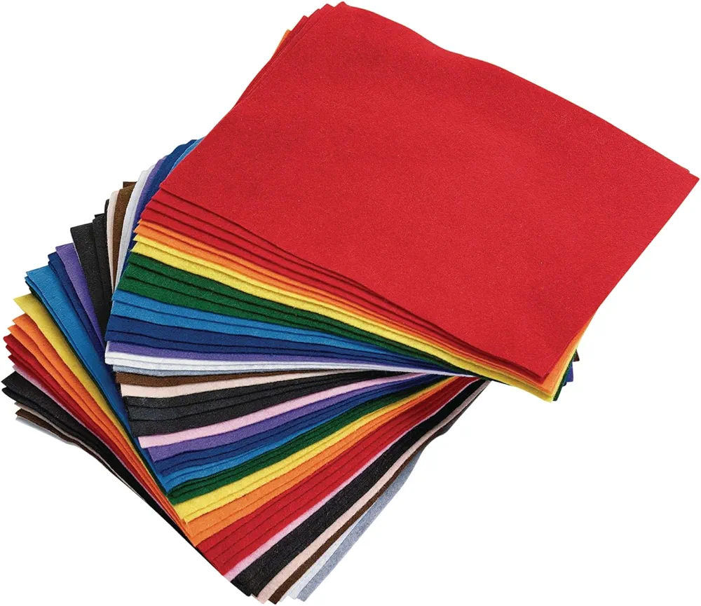 Colorations 100% Polyester Felt Sheets 9 inches x 12 inches, 13 colors, 1mm Thick, 50 Sheet Pack for Sewing and DIY Arts & Crafts Projects, Blue,Gray,Green,Orange,Purple,White