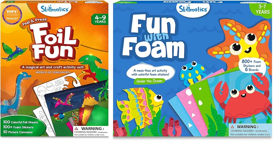 Skillmatics Foil Fun Dinosaurs Theme & Fun with Foam Underwater Animals Theme Bundle, Art & Craft Kits, DIY Activities for kids