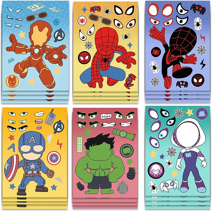 Cute Spidey & Friends Stickers for Kids, |16 Sheets Make Your Own Cartoon Anime Stickers, Make a Face Stickers for Teens Girls Boys, Classroom Rewards, Anime Themed Art Craft Party Supplies (Red)
