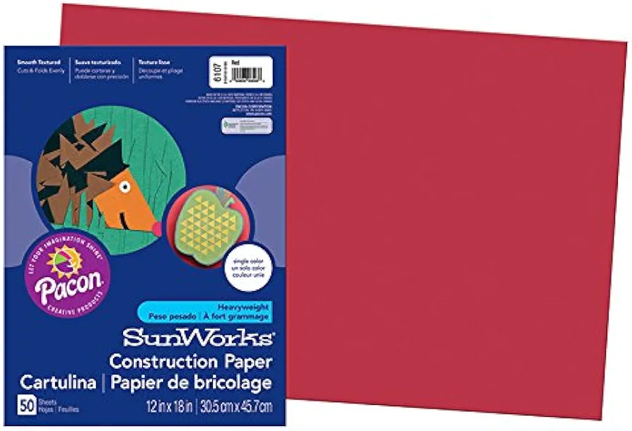 Sunworks 12x18 Red 50shts Arts & Crafts Construction Paper Paper Pac6107 Pacon Corporation