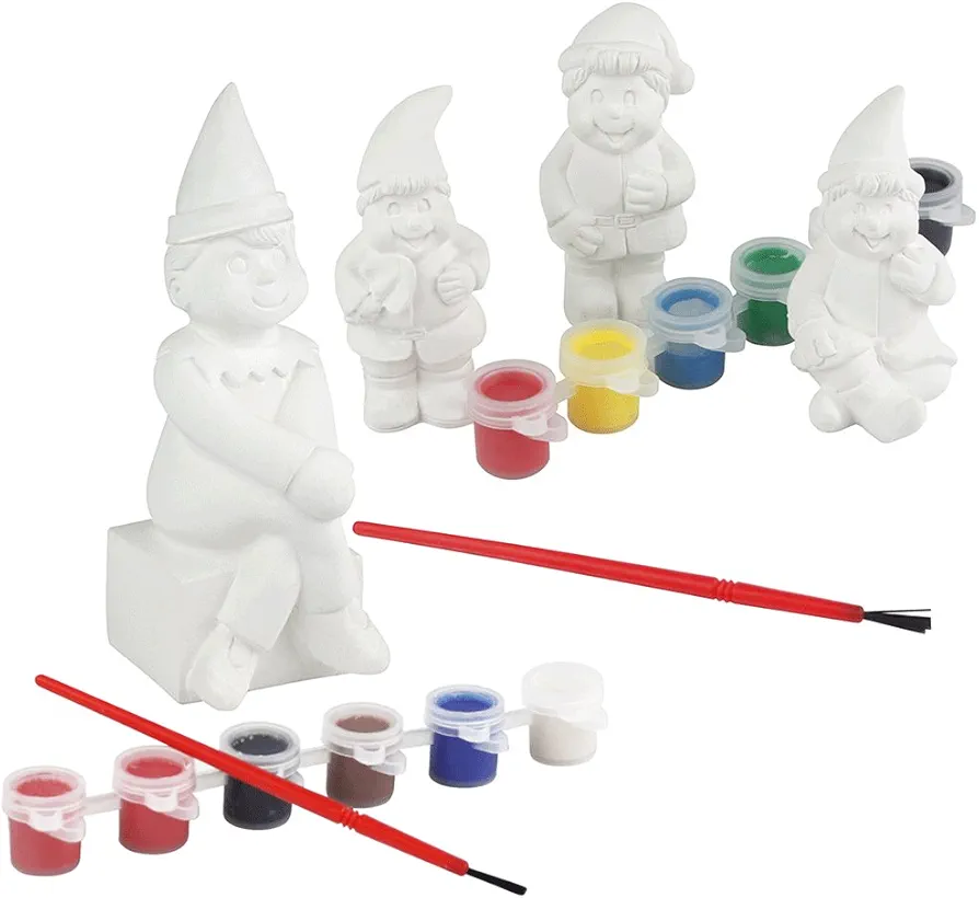 eBuyGB 3" Paint Your Own Elves - DIY Christmas Xmas Arts & Crafts Ornament 3 Piece Set