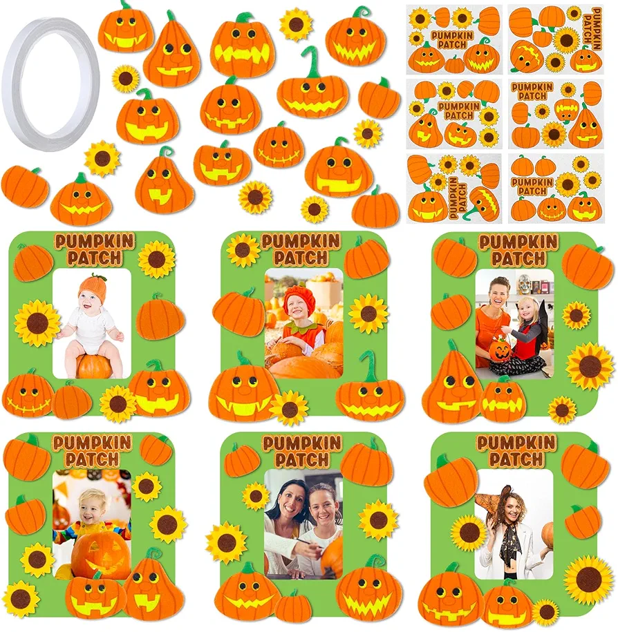 24 Sets Pumpkin Magnet Picture Frames Crafts for Kids Felt Pumpkin Photo Frames Fall Magnet Art and Craft DIY Project for Fall Thanksgiving Halloween Favors Gifts Game Classroom Activities