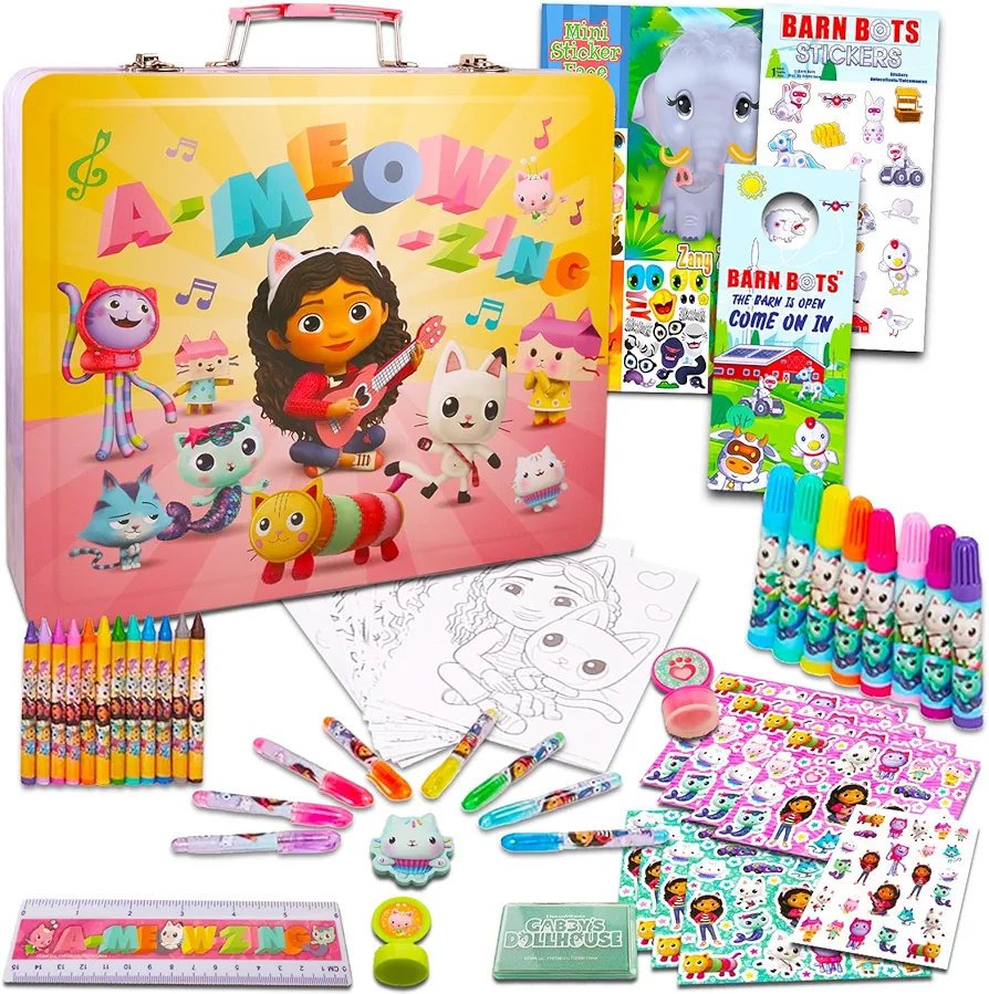 DreamWorks Gabby's Dollhouse Coloring Set - Bundle with Gabby's Dollhouse Activity Set with Stickers, Coloring Sheets, Coloring Utensils, More in Carrying Tin | Gabby's Dollhouse Art Set