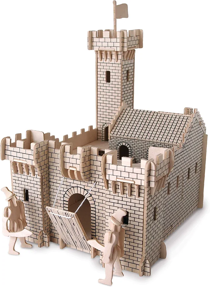 Puzzled 3D Puzzle Fortress Set Wood Craft Construction Model Kit, Fun & Educational DIY Wooden Toy Assemble Model Unfinished Crafting Hobby Puzzle to Build and Paint for Decoration 96 Pieces Pack