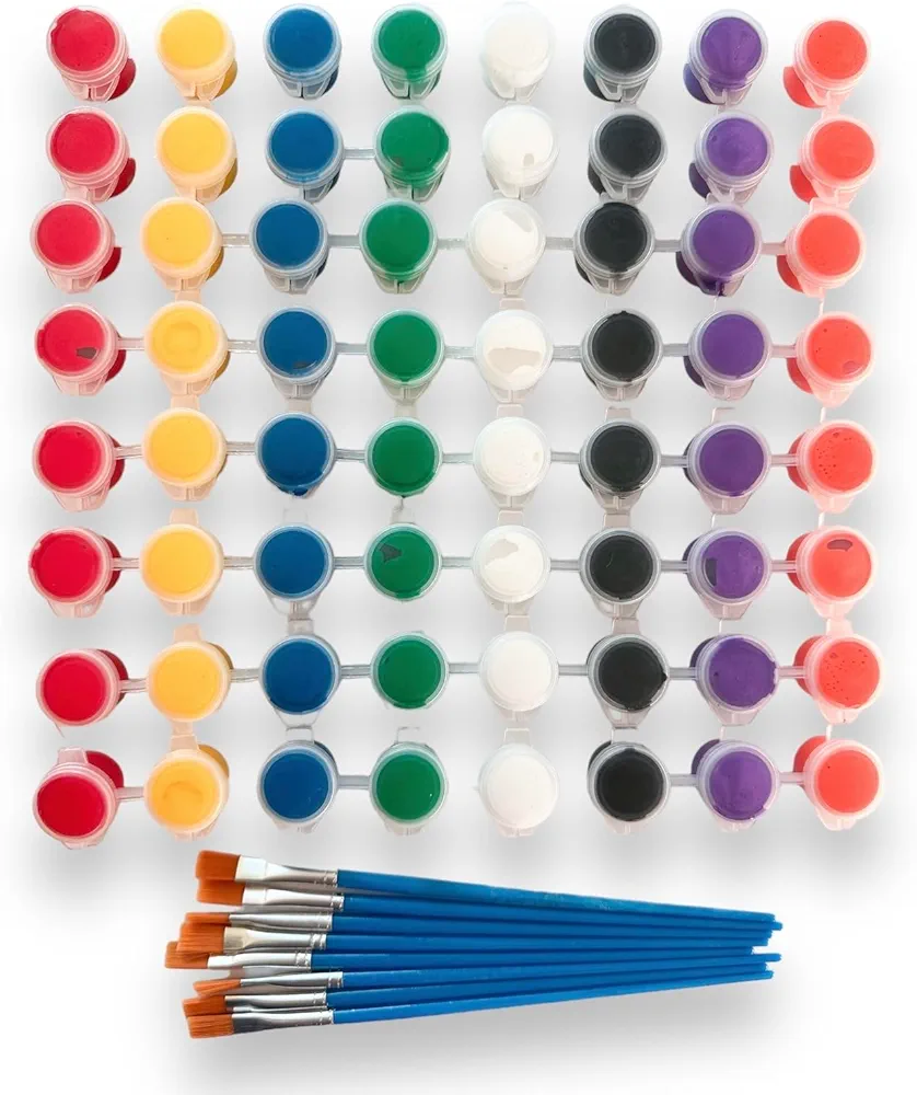 Washable Non Toxic Bulk Paint Sets for Kids Party Favors,16 pcs 8 Vivid Colors, 8 Paint Pot Strip, with 8 Brushes for Party Favors, Washable Paint Sets for Parties, Home and School