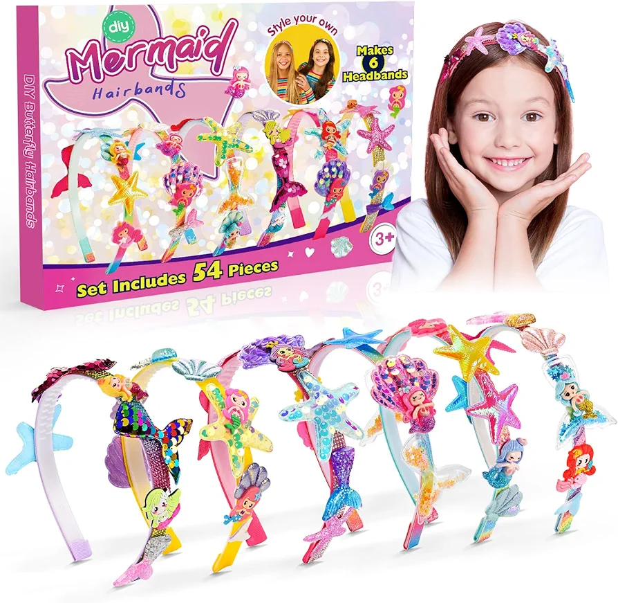 DIY Headband Hair Accessories for Girls,Headband Making Kit Arts and Crafts for Kids Ages 4-6 6-8 8-12,DIY Hair Accessories Set Toys for 4 5 6 7 8 9 10 11 12 Year Old Girl Birthday Gifts