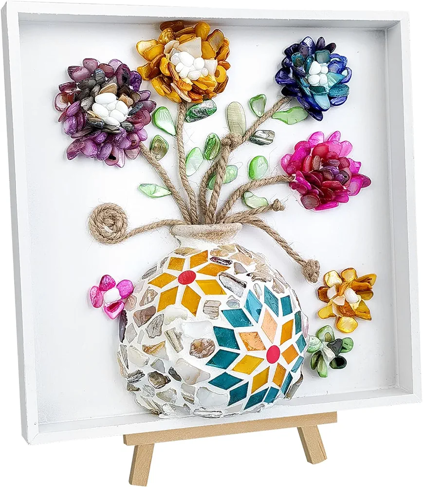 DIY Vase Mosaic Painting Kit, DIY Mosaic Arts and Craft Kits with Vase Flower Mosaic Accessories, Handmade Sticker Painting Gem Art Kit for Kids Christmas Room Decor
