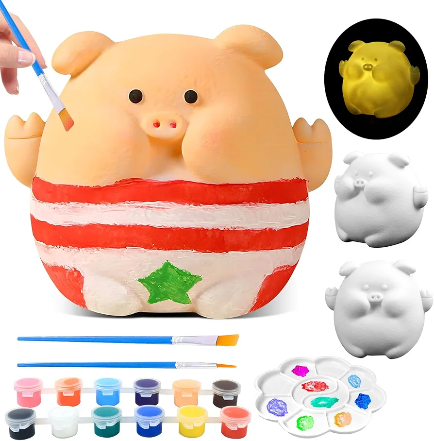kykake Paint Your Own Piglet Lamp Art Kit, DIY Cartoon Night Light Kids Crafts Toys, Suitability Arts and Crafts for Kids Ages 8-12, Art Supplies Toys Stuffed Birthday Party Favors
