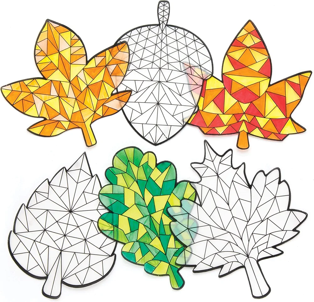 Baker Ross AR646 Autumn Color in Window Decorations - Pack of 12, Suncatcher Stained Glass Effect for Children to Make and Display