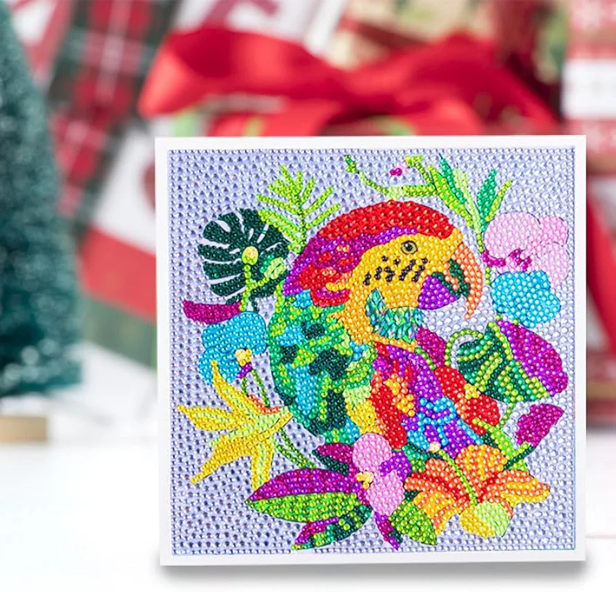 YIMORE 5D Diamond Art Painting Kits Parrot Flower 7.87 x 7.87 inch, with Wooden Frame, Full Drill Mosaic Gems Paint Sets by Number Kits for Room Decoration