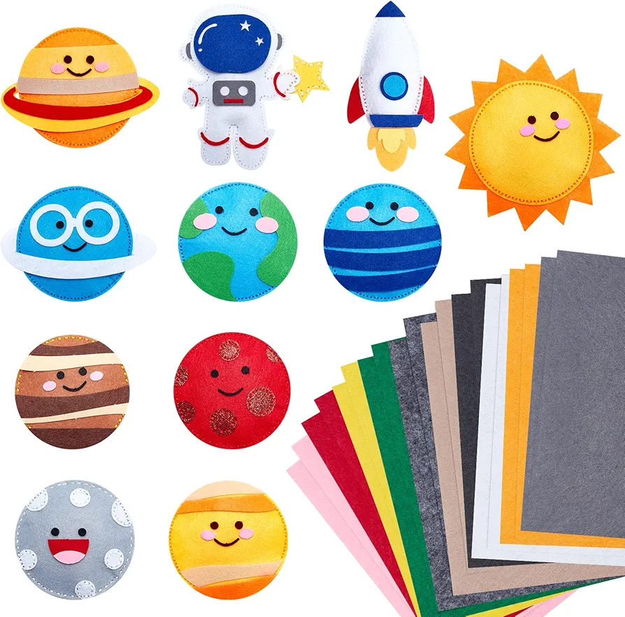 WEBEEDY 11 Set Sewing Kit Solar System Craft Kit Felt Stitch Art and Craft Make Your Own Stuffed Solar System Kit Felt DIY Plush Craft Kit for Beginner
