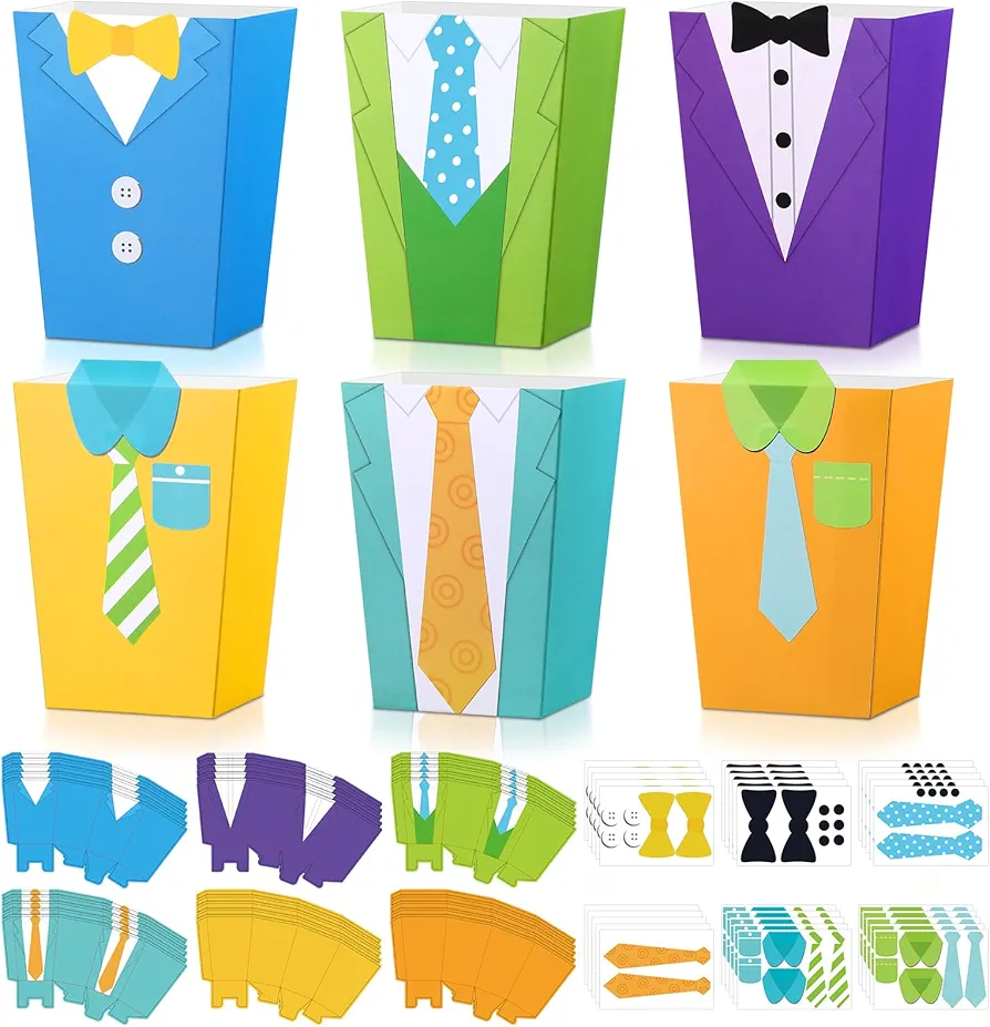 Baderke 30 Sets Father's Day Crafts for Kids DIY Father's Day Treat Holder Craft Make Your Own Fathers Day Gift Treat Holder Dad Boxes Craft for Kids Party Favor Classroom Fun Activities