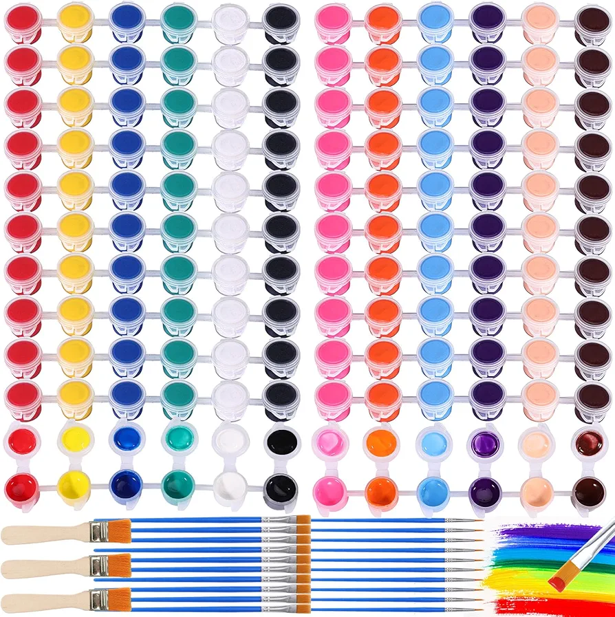 Acrylic Paint Set for Kids,171 Pcs Washable Paint Set,Mini Paint for Kids & Adults,Acrylic Paint Strips with 24 Pcs Paintbrushes,3 Pcs Brushes Perfect for Home Classroom Party Favors