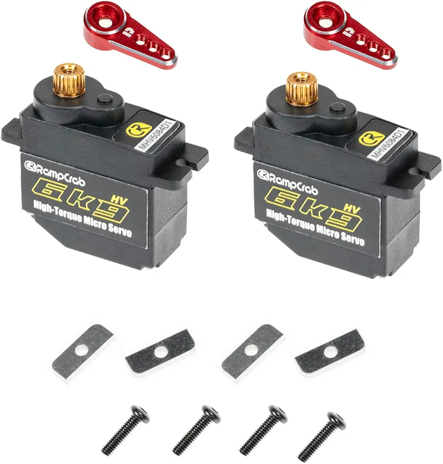 RampCrab 6kg Steering Servo with Servo Horn for FMS FCX24, 2 Sets, Upgrade Parts for RC Crawler 1/24 Scale FCX24 Power Wagon Butcher & Max Smasher Big Foot, K5 (Red Horn)