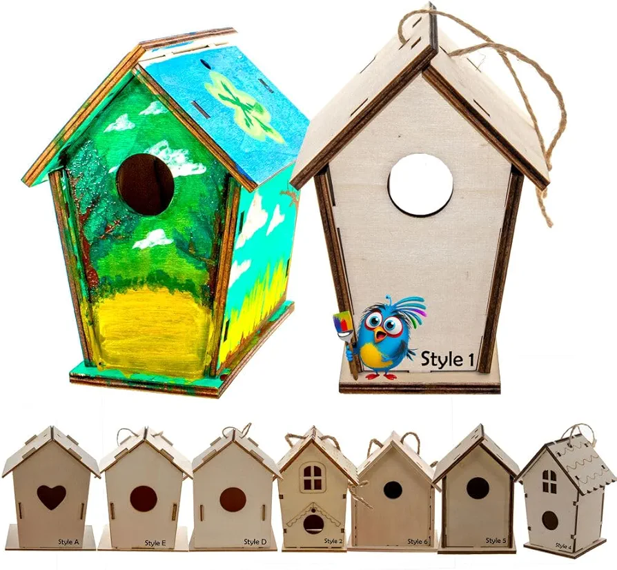 5 STAR SUPER DEALS DIY Homemade Wood Birdhouse Kit: Easy Paint & Build - Customizable Design - Fun Activity for Creativity - Arts & Crafts for Kids Ages 3-12, Includes Paints & Brushes