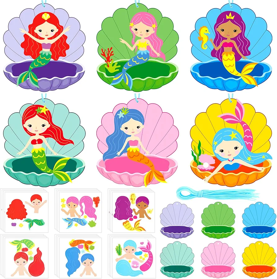 24 Sets Mermaid Craft DIY Mermaid Kids Craft Make Your Own Mermaid Games for Birthday Party Summer Art Activity Theme Party Favor Supplies