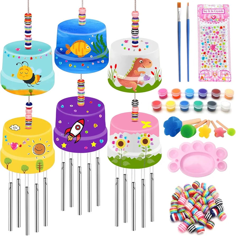 3 Pack Make A Wind Chime Kits - DIY Arts Crafts Making Kit, Paint Wind Powered Musical Chime DIY Gift for Kids, DIY Painting Craft Kit for Girls & Boys - Unique Art Gifts for Christmas, Birthday