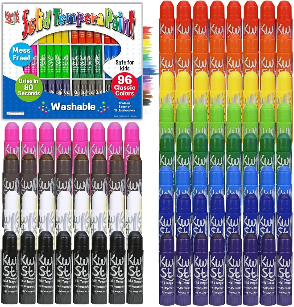 Kwik Stix Solid Tempera Paint Sticks, 96 Colors, Washable Paint Sticks for Kids, Super Quick Drying, Non-Toxic, Allergen Free, Paint Sticks Class Pack in Assorted Classic Colors, Paint for Kids and Toddlers