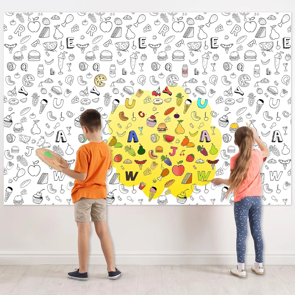 PHOGARY Coloring Posters for Kids, Giant Coloring Poster Food Fruits Coloring Paper Tablecloth Jumbo Coloring Table Cover Wall Decoration School Group Activities for Kids Arts Craft Party Suppiles