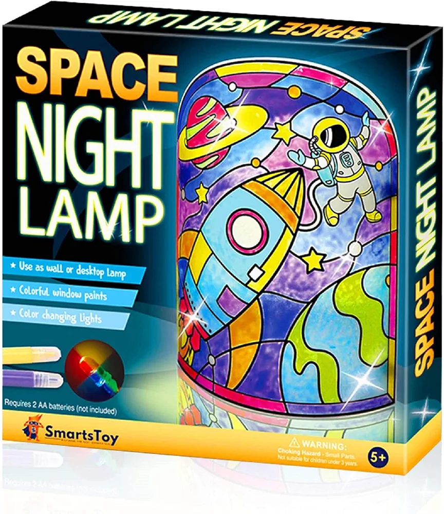 Kids NightLamp DIY Kit- Creative Arts and Crafts for Girls and Boys Ages 5 Years and up- Stained Glass lamp with Window Paint and Circuit - Best Gift Art Kits (Space)
