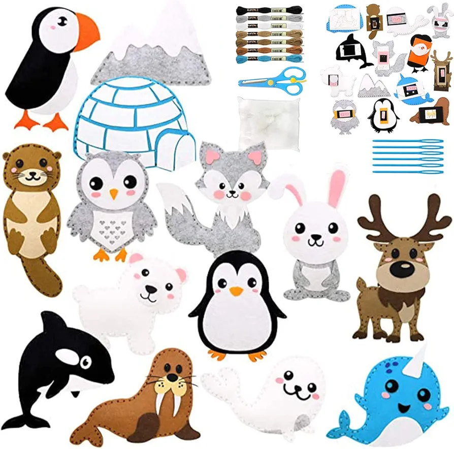 HOTBEST Sewing Kit for Kids,Creatures DIY Craft and Sew Felt Plush Animals Set for Girls and Boys Kids,Educational DIY Art Craft Kits for Beginners (Polar animals)
