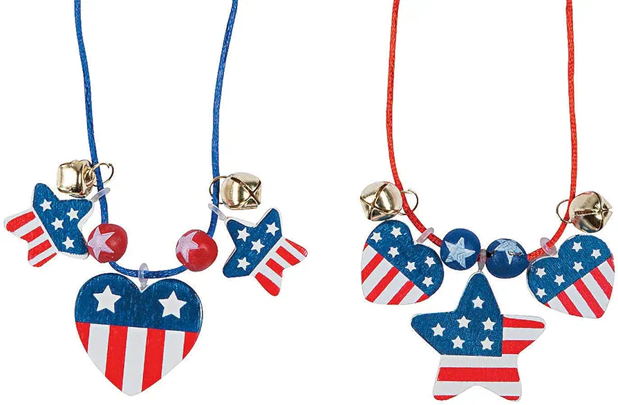 Patriotic Wood Necklace Craft Kit for Fourth of July - Makes 12 - DIY Crafts for Kids and Fun Home Activities