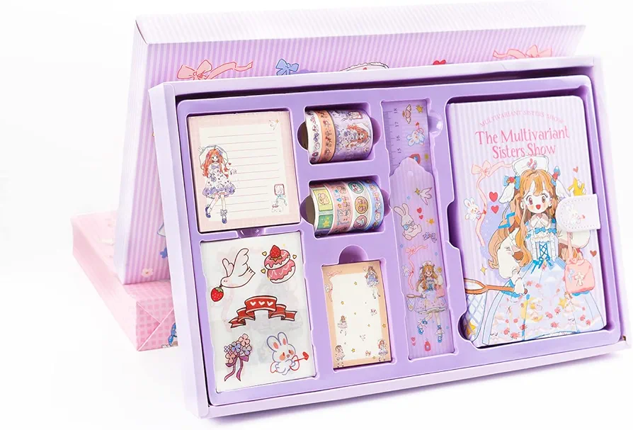 Qixing DIY Journal Set for Girls,Age of 8 years old and up,Kids Scrapbook Kit Diary,Arts craft kit,Manual set for girls gift,Decorate by yourself,Teenage Girls Birthday (PURPLE)