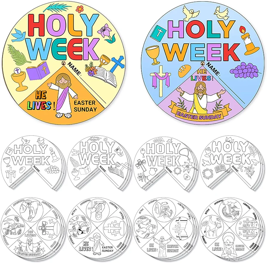 Hollowfly 12 Sets Color Your Own Holy Week Wheel Crafts for Kids DIY Easter Religious Crafts Church Youth Group Fun Sunday School Activities Crafts Vacation Bible School Crafts