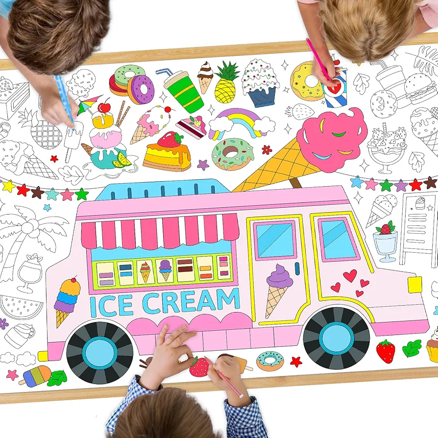 Fancy Land Ice Cream Coloring Tablecloth Ice Cream Crafts for Kids Large Ice Cream Coloring Poster for Summer Party Supplies Birthday Decors 3 Pcs 31.5 x 43.3 Inches