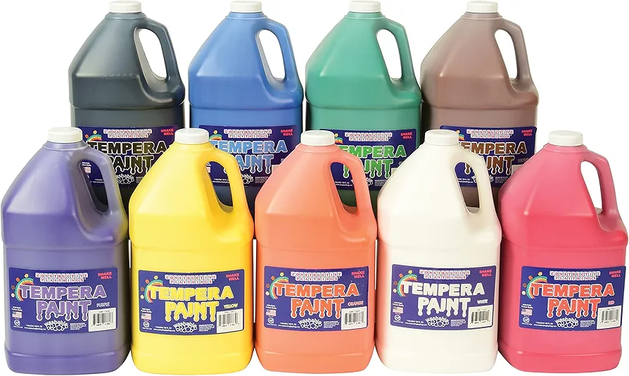 Constructive Playthings Washable Tempera Paint for Kids, Kids Craft Paint One Gallon, Multicolor, Pack of 9