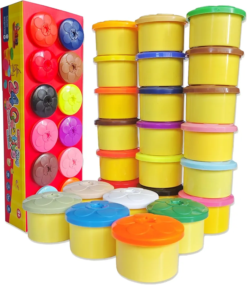 Variety Shape Cup Colorful Dough Kit Creative Soft Clay Molding Toys Refill Air Dry Arts and Crafts Gifts for Kids Age 3+ Pack of 24